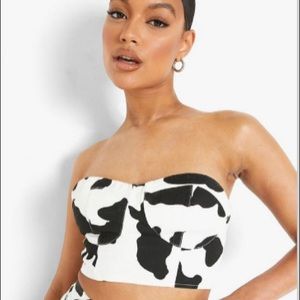 Cow Print Corset Top. Black and white denim.